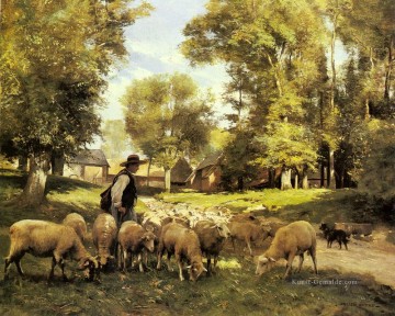 Ein Schäfer und seine Herde Leben Bauernhof Realismus Julien Dupre Ölgemälde